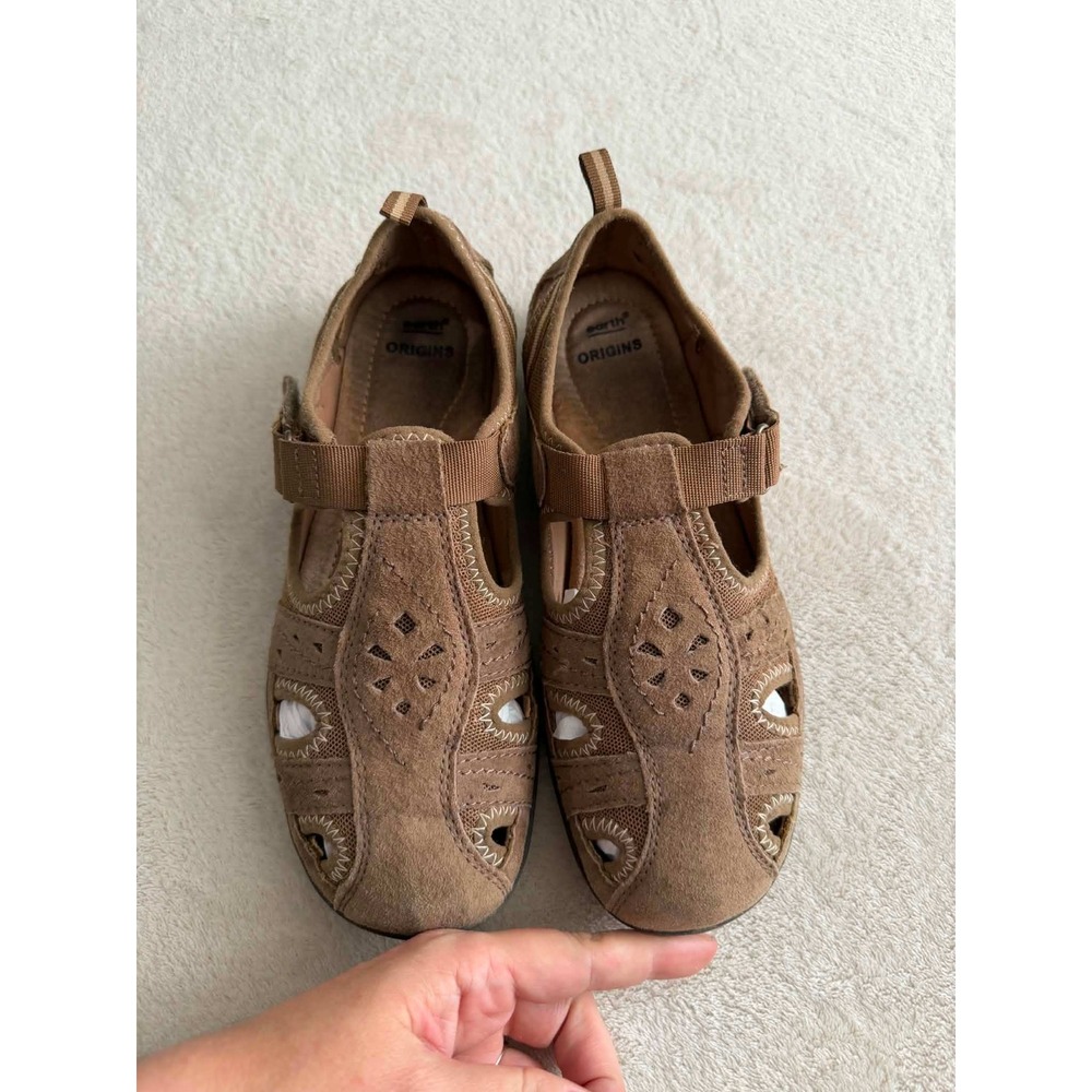 Earth Origins Womens 8.5 Brown Sandals Taye Fisherman Suede Mesh Comfort